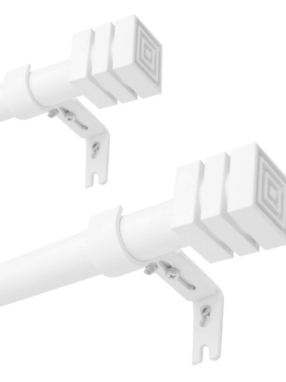 White Decorative Curtain Rod Set with Geometric Finials